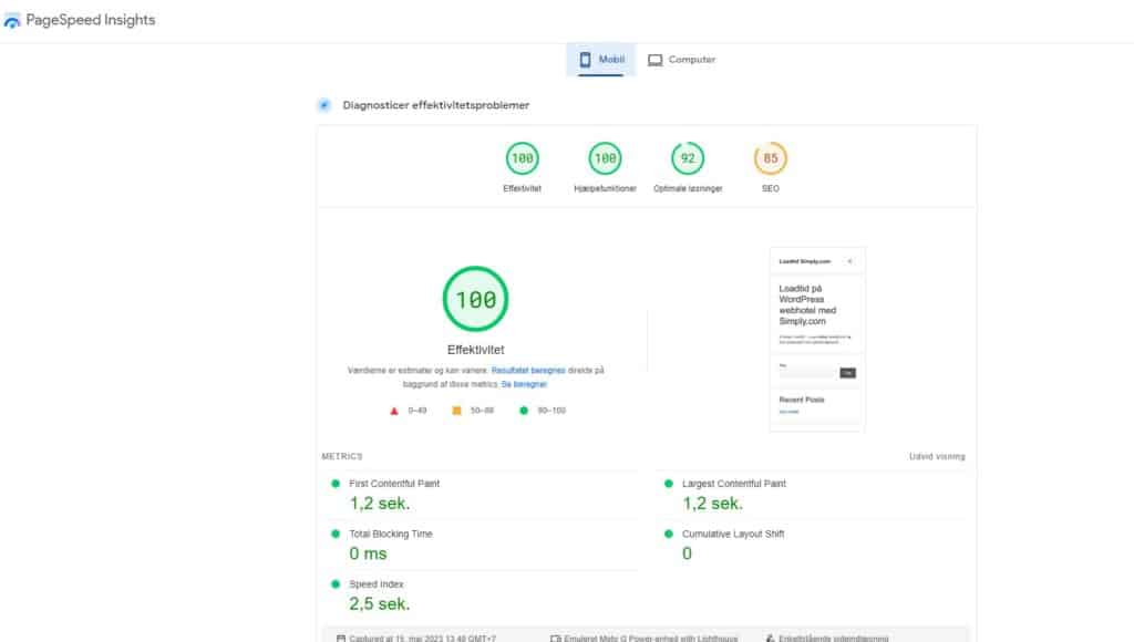 Mobl loadtid = 2,5 sek - bedste wordpress webhotel
