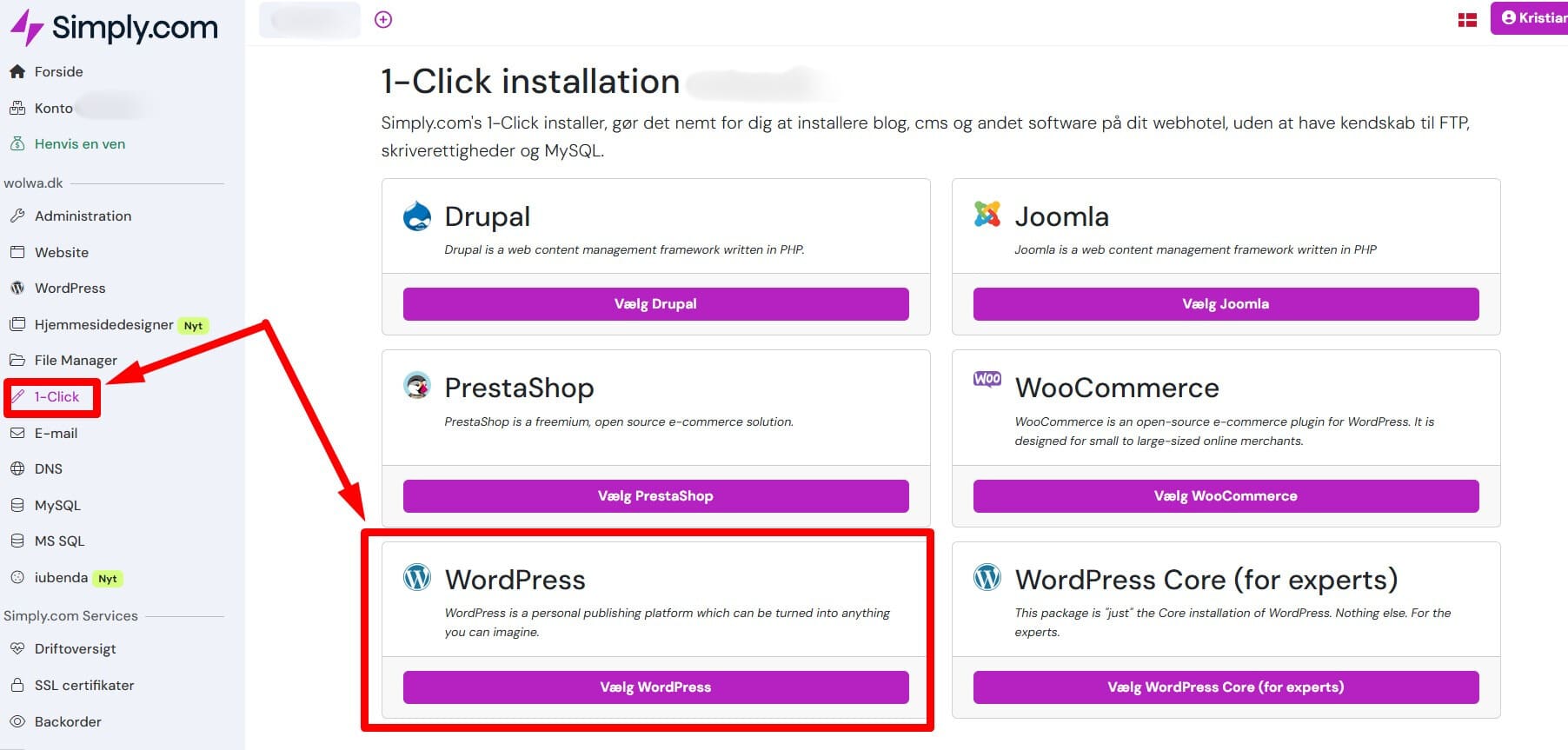 1 click simplycom wordpress