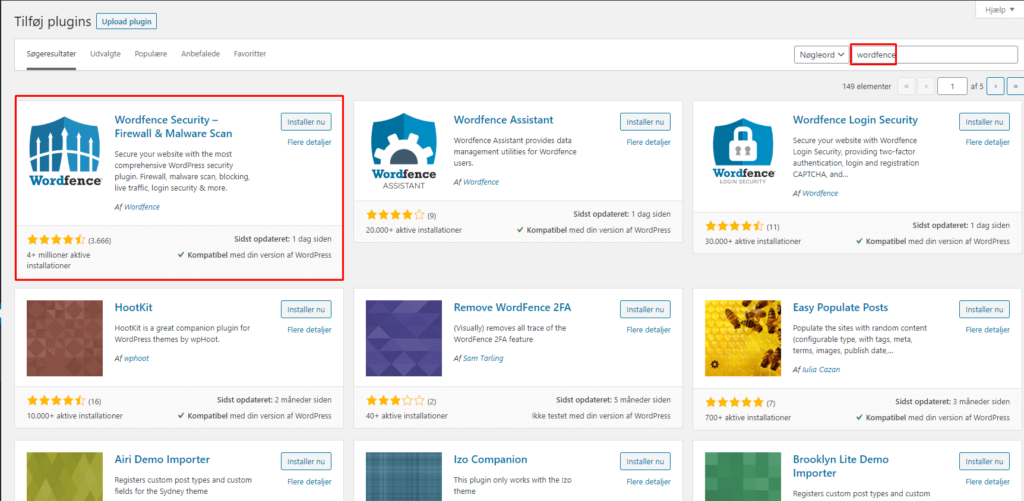 Installer WordFence til din Wordpress hjemmeside