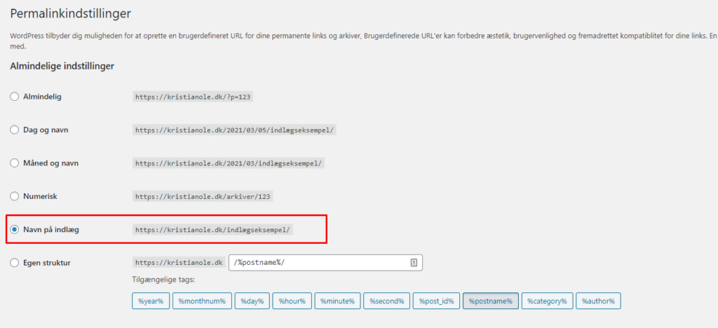 Opsaet laesevenlige URLer til din wordpress hjemmeside