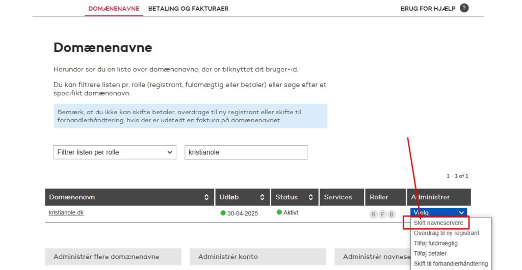 flyt domæne igennem punktum dk