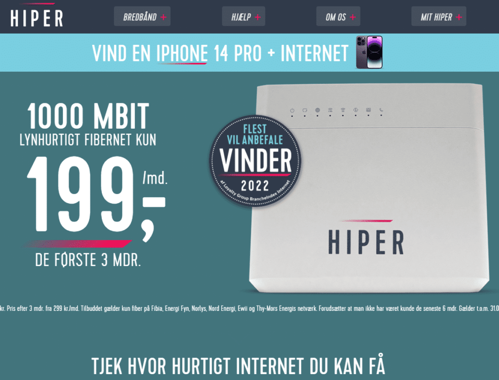 Bedste internet i Danmark - Hiper