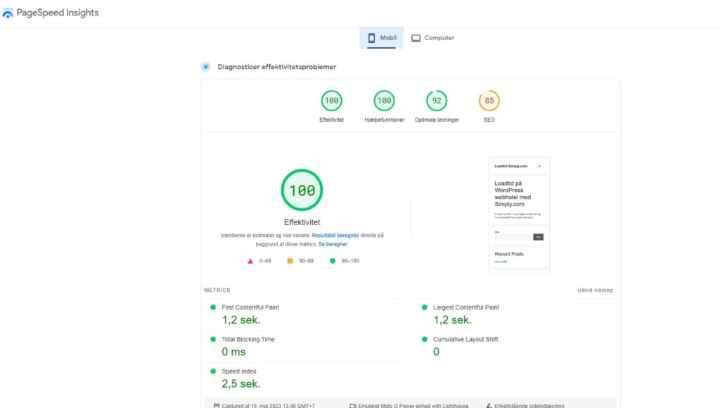 Mobl loadtid = 2,5 sek - bedste wordpress webhotel