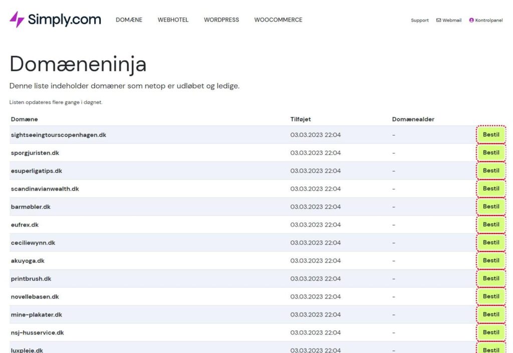 Simple.com domæneninja - oversigt over slettede domæner og udløbne .dk domæner