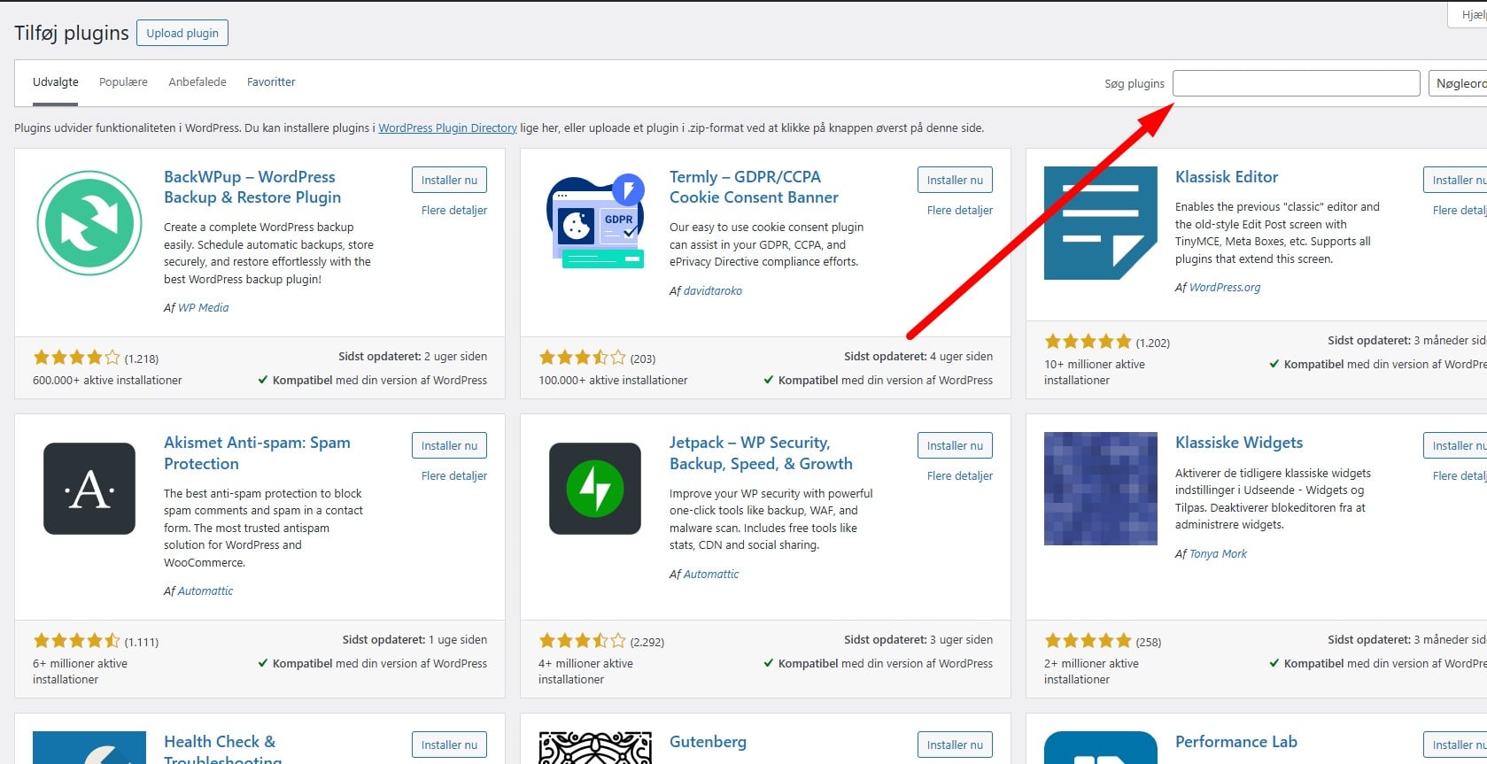 soeg og installer plugin