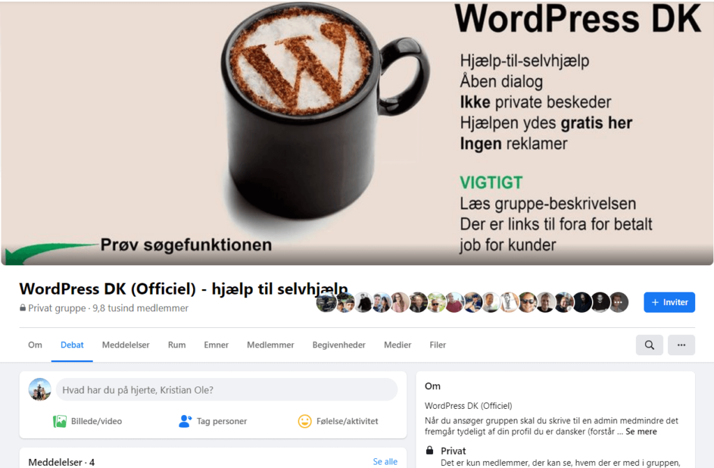 wordpress hjaelp og support paa Facebook siden WordPress DK officiel hjaelp til selvhjaelp